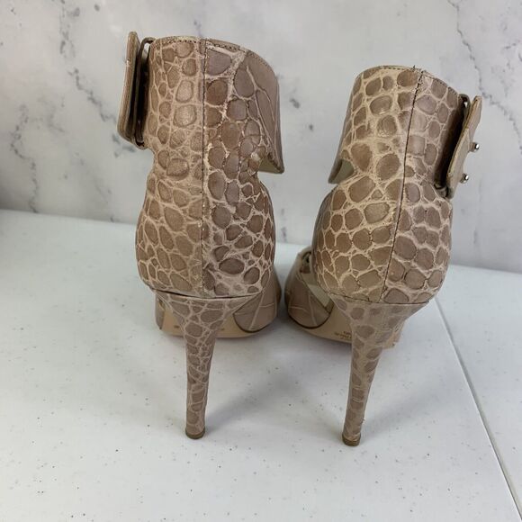 Diesel Heels Stilettos Size 39 8.5 Leather Embossed Croc Beige Open Toe Womens - Picture 9 of 14